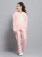 Girls Peach Printed Round Neck Full Sleeve Tracksuit