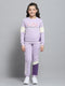 Girls Purple Printed Round Neck Full Sleeve Tracksuit