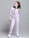 Girls Purple Printed Hooded Full Sleeve Tracksuit