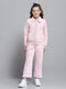 Girls Pink Self Design Collar Full Sleeve Cords Set