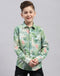Boys Green Printed Collar Full Sleeve Shirt
