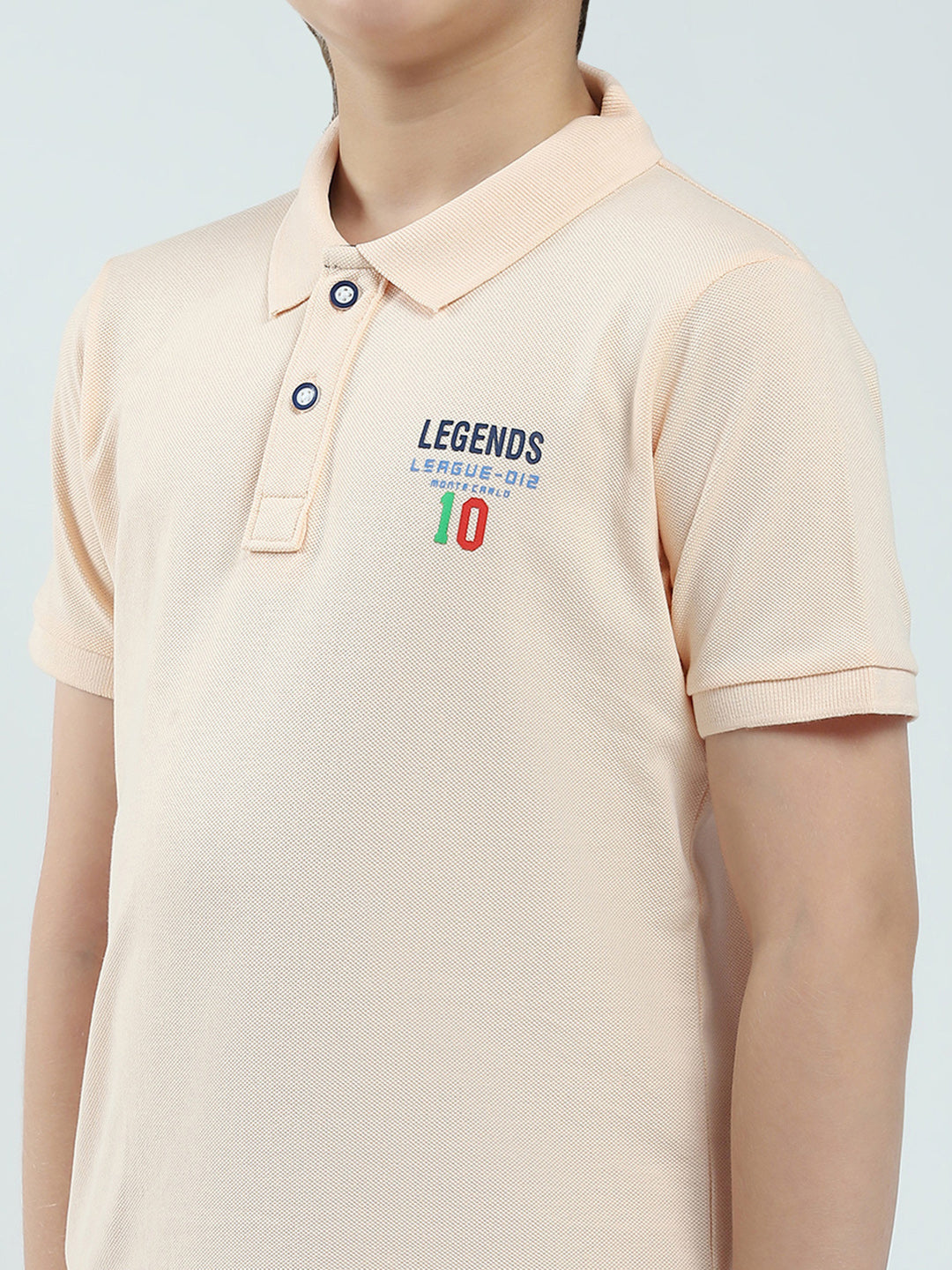 Boys Peach Solid Collar Half Sleeve T-Shirt
