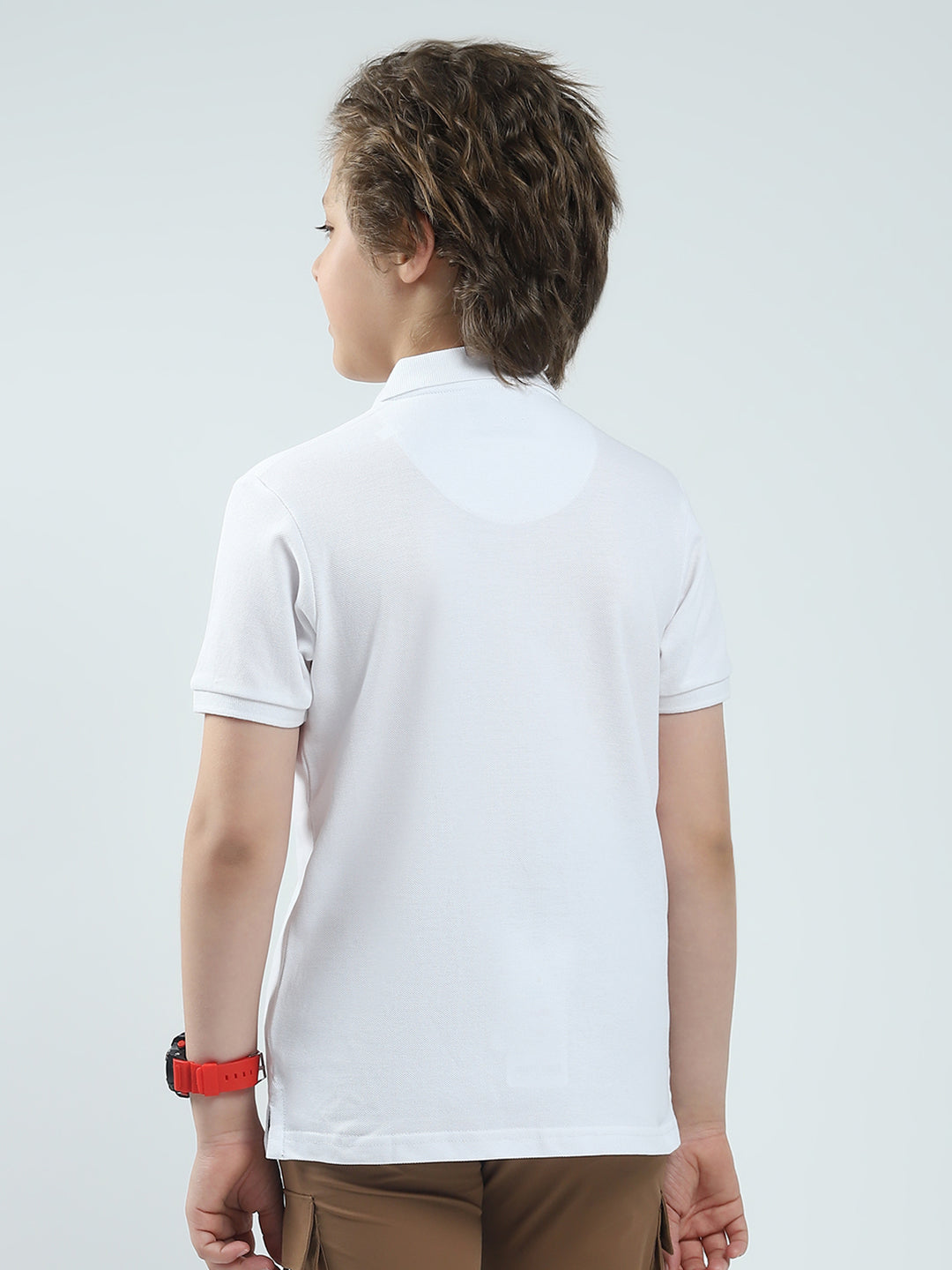 Boys White Solid Collar Half Sleeve T-Shirt