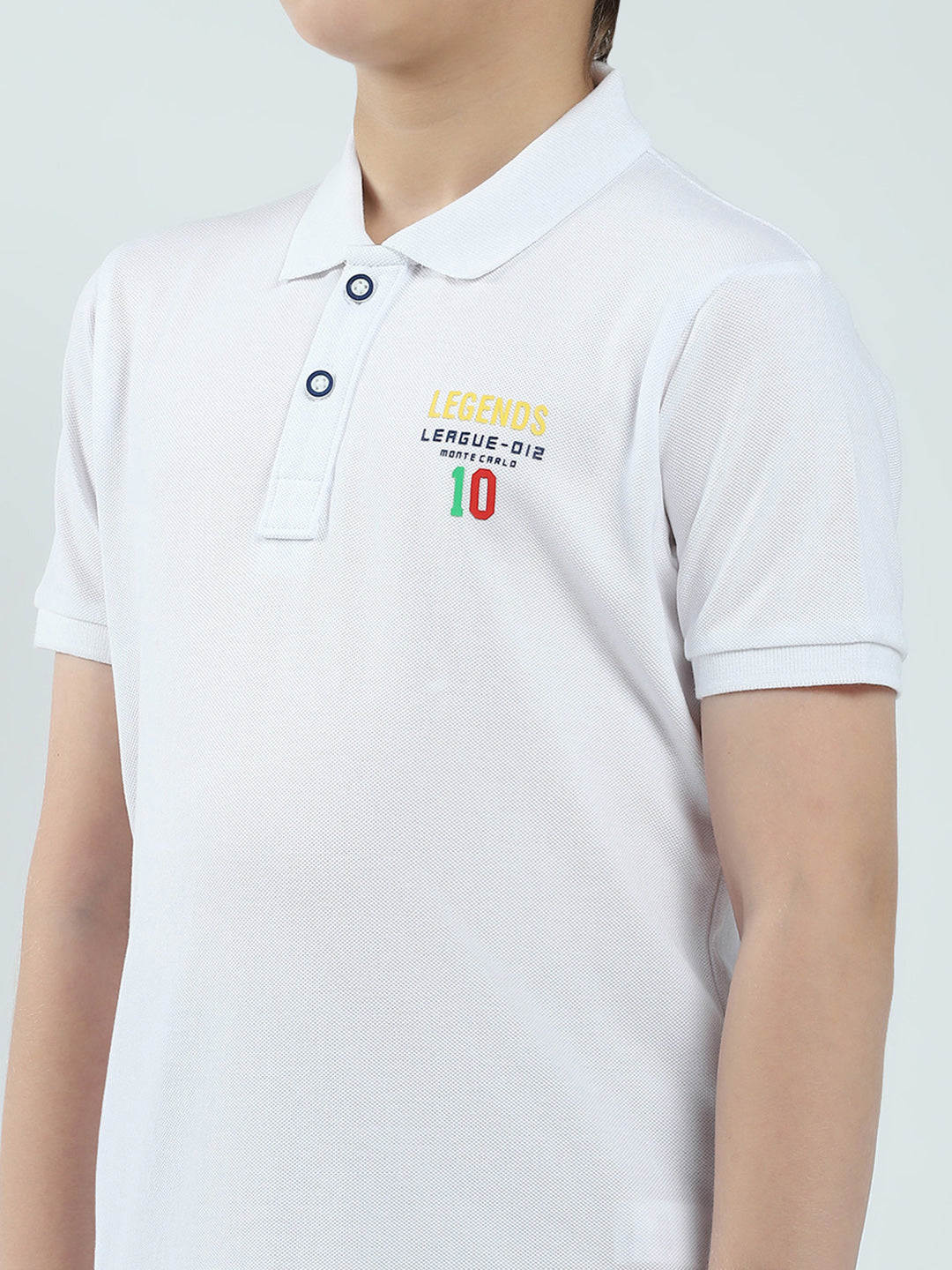 Boys White Solid Collar Half Sleeve T-Shirt