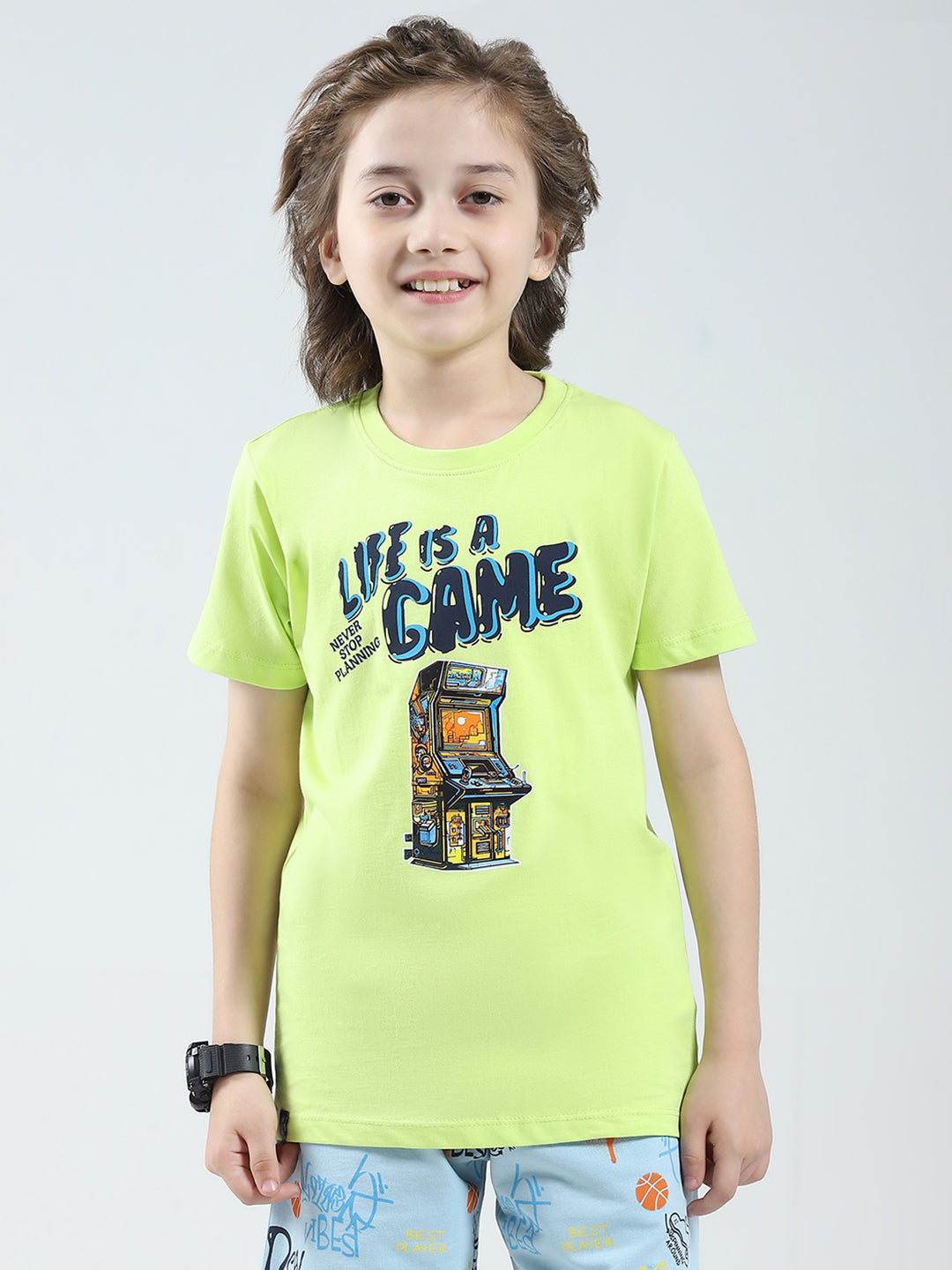 Boys Navy Blue & Green Printed Round Neck Half Sleeve T-Shirt (Pack of 2)