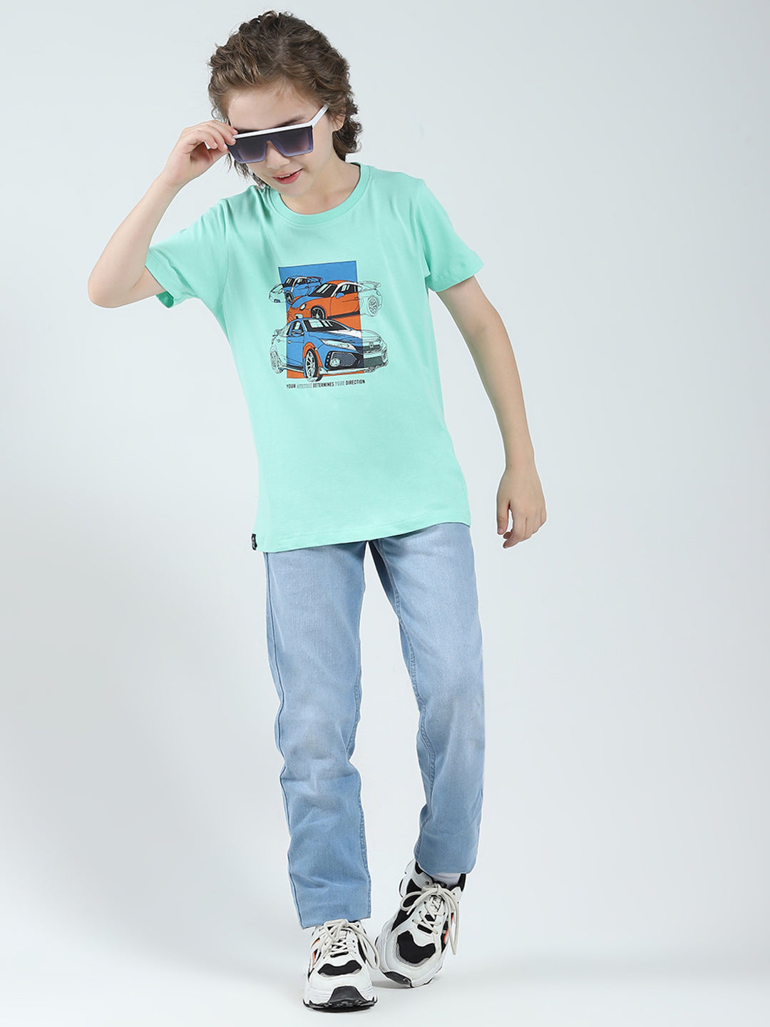Boys White, Green & Blue Printed V Neck Half Sleeve T-Shirt (Pack of 3)