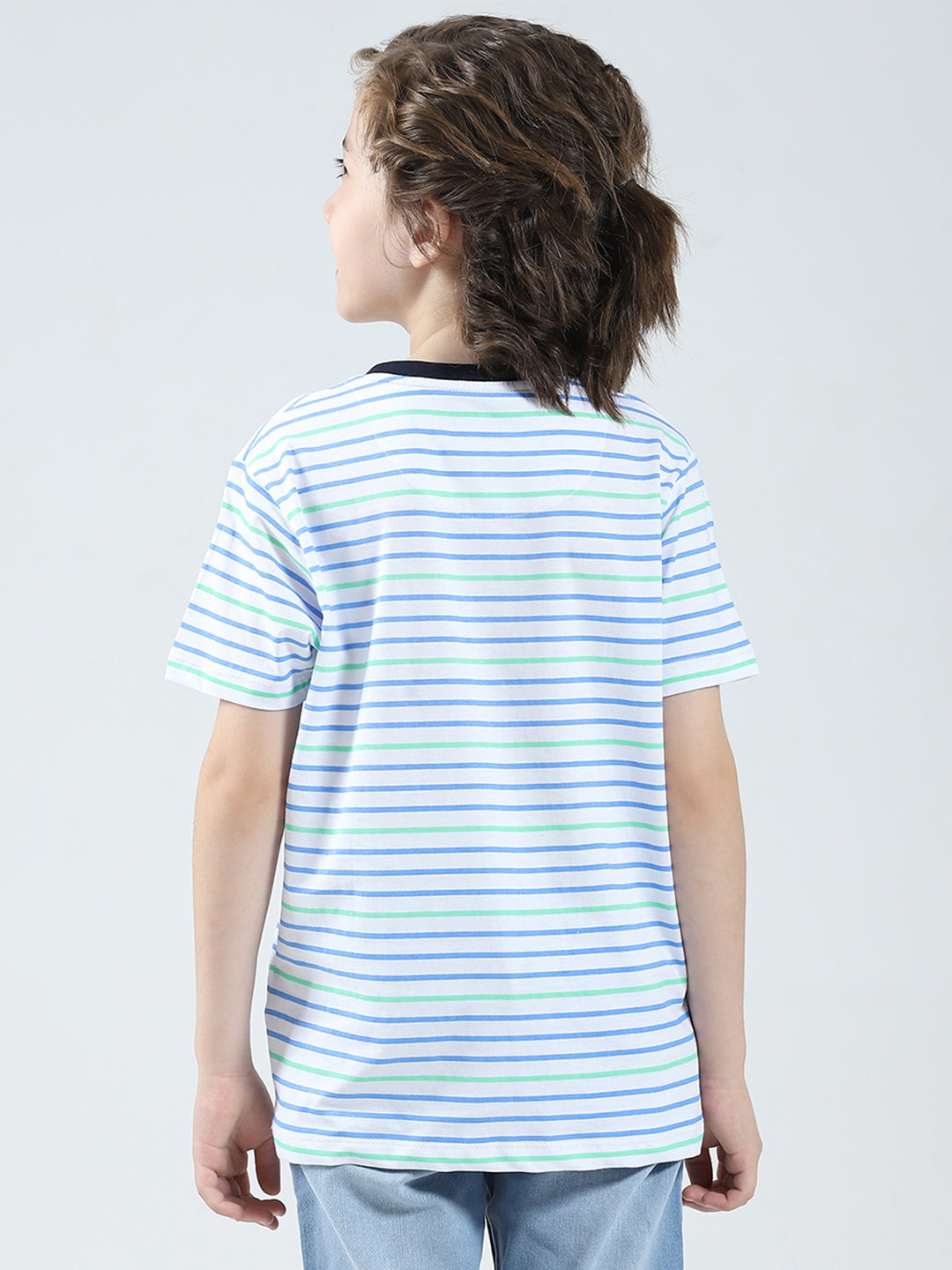 Boys White, Green & Blue Printed Round Neck Half Sleeve T-Shirt (Pack of 3)