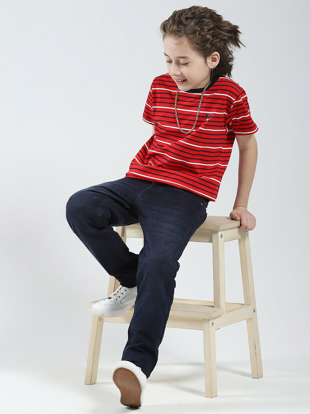 Boys Red, White & Blue Printed V Neck Half Sleeve T-Shirt (Pack of 3)