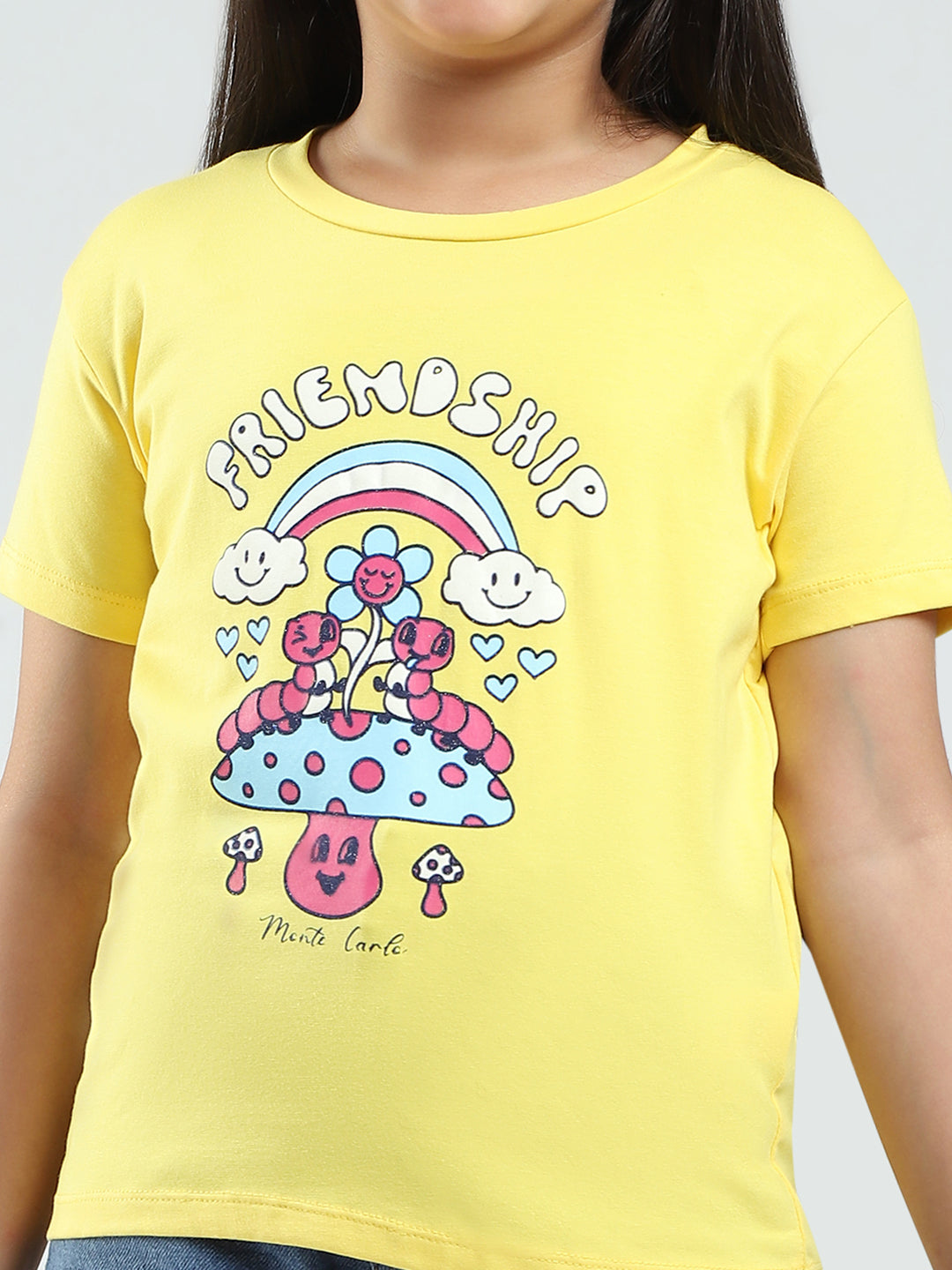 Girls Yellow & Orange Printed V Neck Half Sleeve Top 2Pc Set