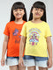 Girls Yellow & Orange Printed V Neck Half Sleeve Top 2Pc Set