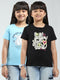 Girls Blue & Black Printed V Neck Half Sleeve Top 2Pc Set