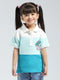 Girls Blue Printed Collar Half Sleeve T-Shirt