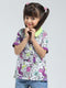 Girls Green Printed Collar Half Sleeve T-Shirt
