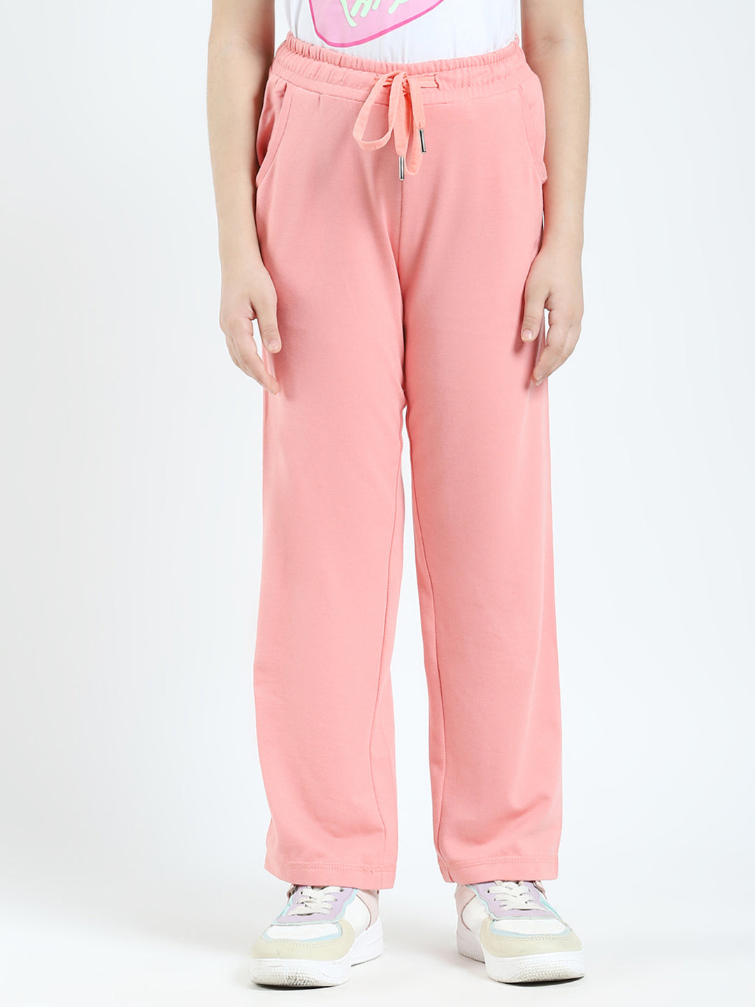 Girls Peach Solid Regular Fit Lower