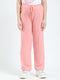 Girls Peach Solid Regular Fit Lower