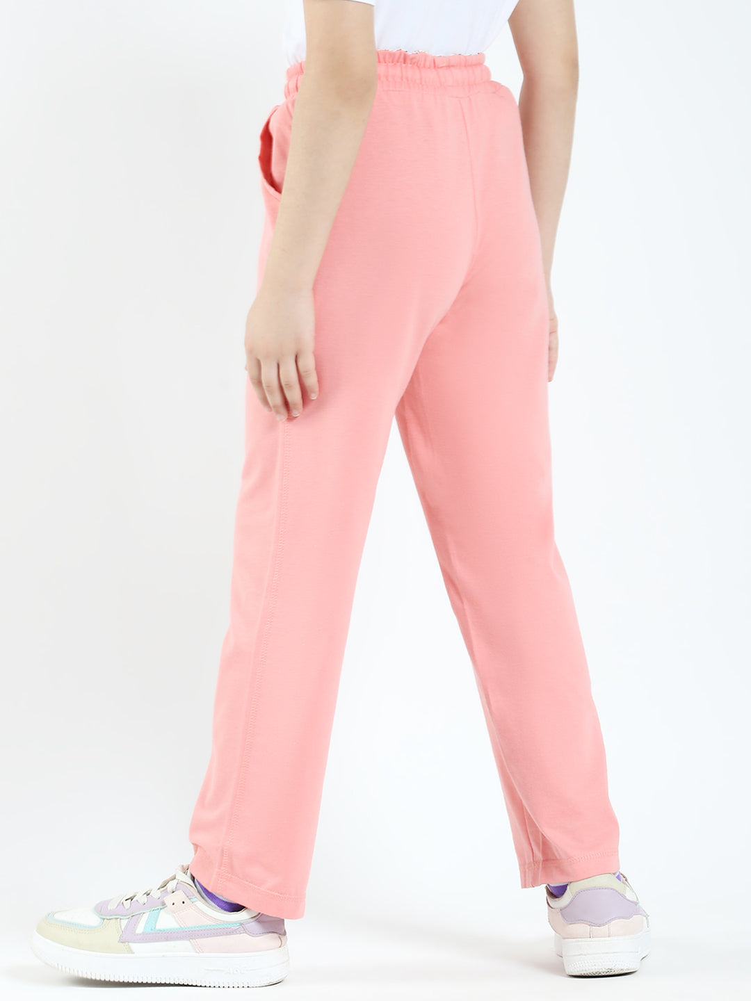 Girls Peach Solid Regular Fit Lower