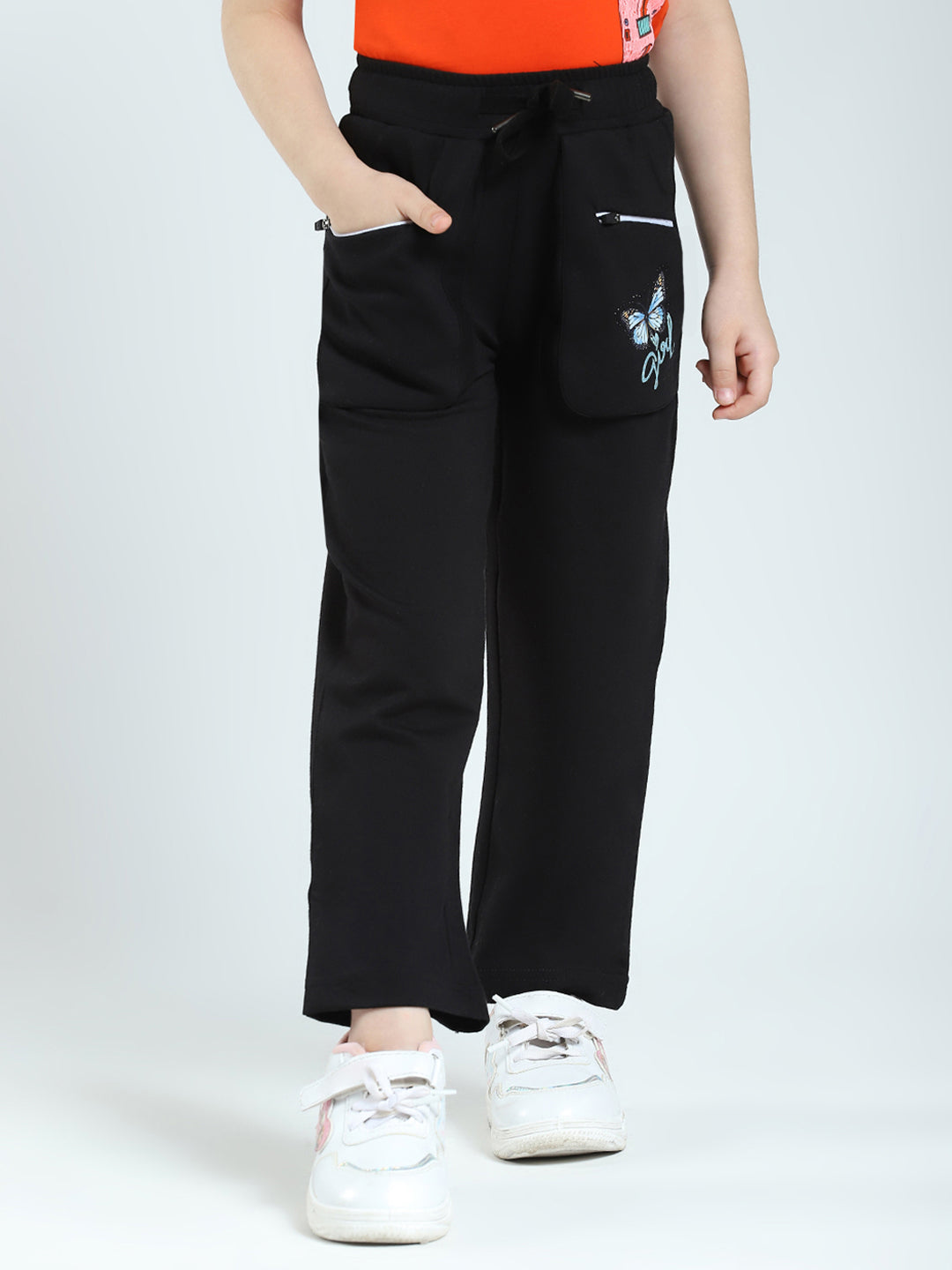 Girls Black Solid Regular Fit Lower