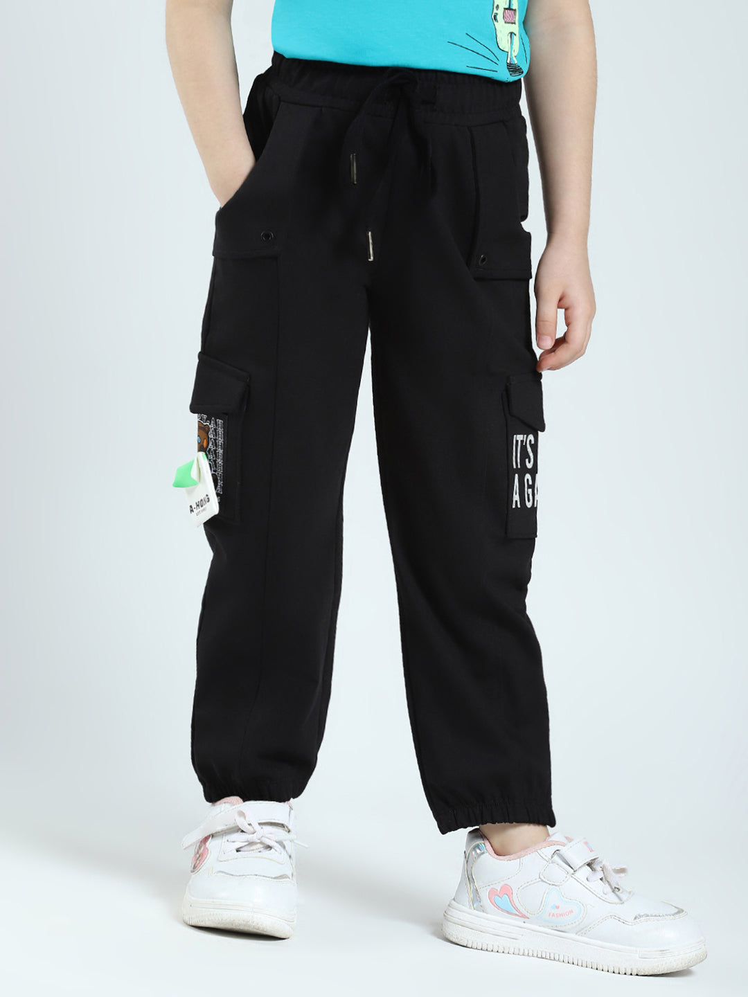 Girls Black Solid Regular Fit Lower