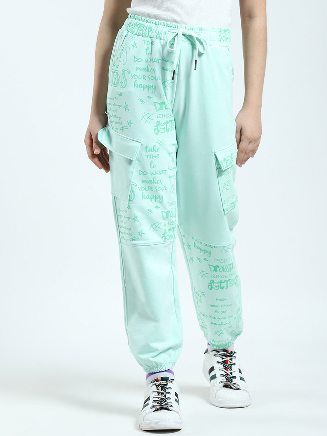 Girls Green Printed Regular Fit Lower