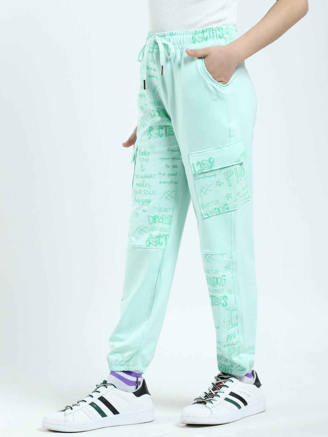 Girls Green Printed Regular Fit Lower