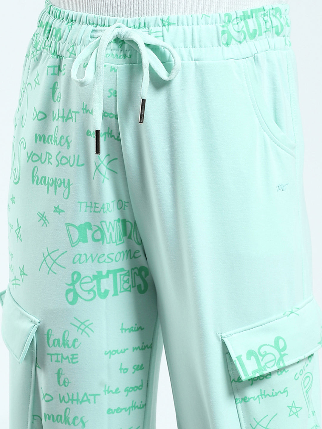 Girls Green Printed Regular Fit Lower