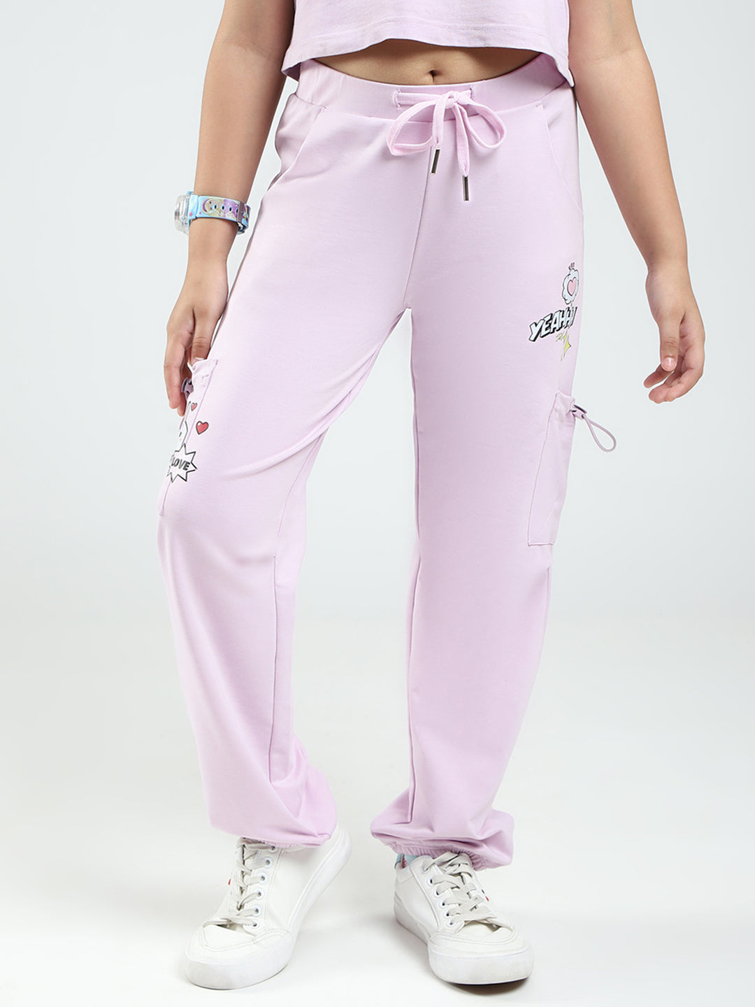 Girls Purple Printed Regular Fit Lower