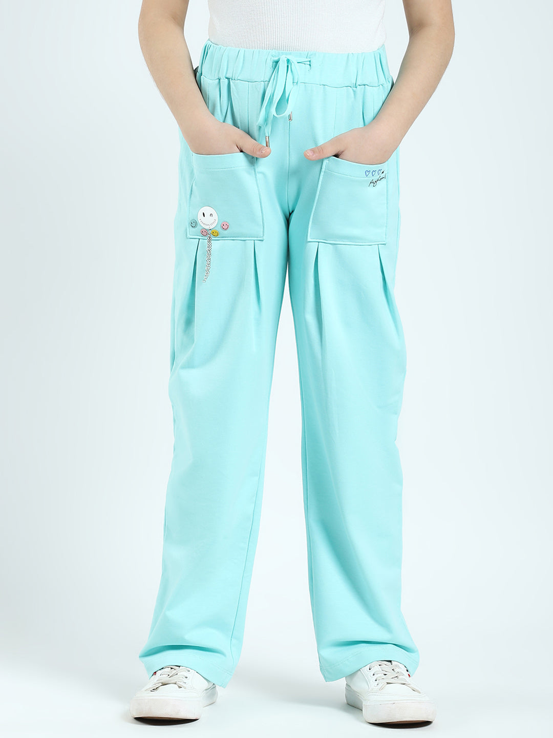 Girls Green Printed Regular Fit Lower