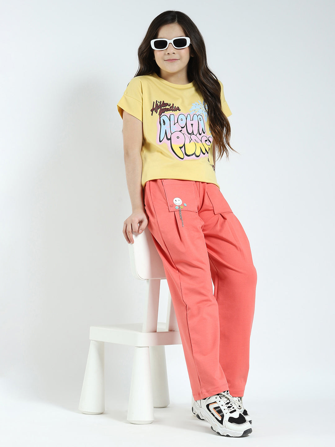 Girls Coral Printed Regular Fit Lower