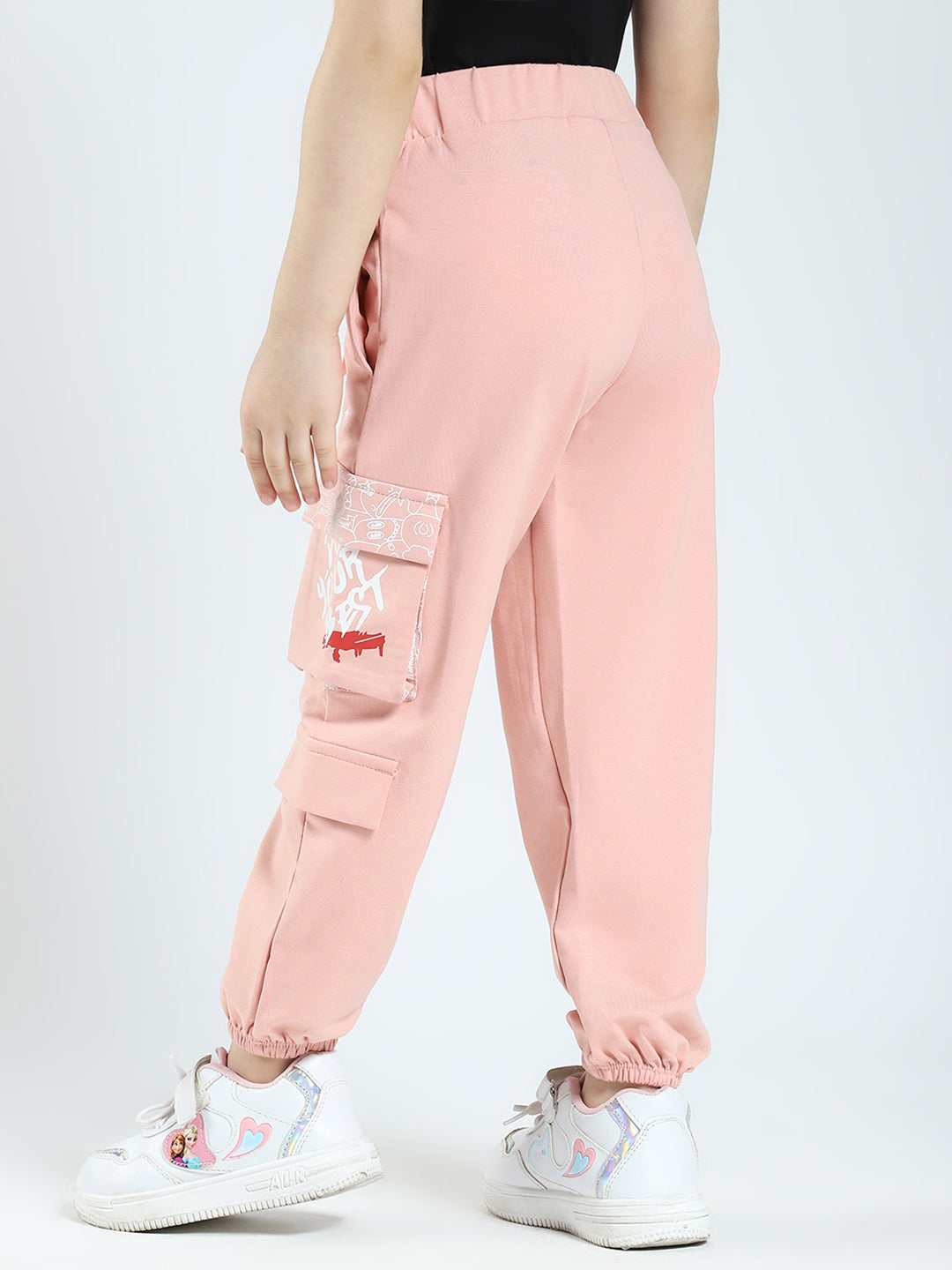 Girls Peach Printed Regular Fit Lower