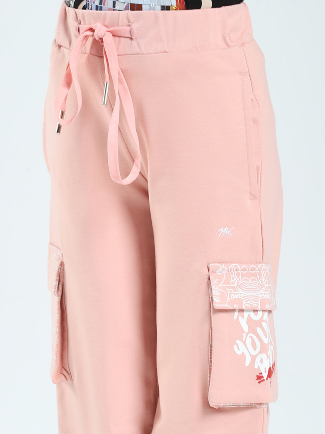 Girls Peach Printed Regular Fit Lower