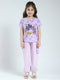 Girls Purple Printed Round Neck Half Sleeve Lower Set