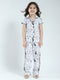 Girls White Printed Collar Half Sleeve Lower Set