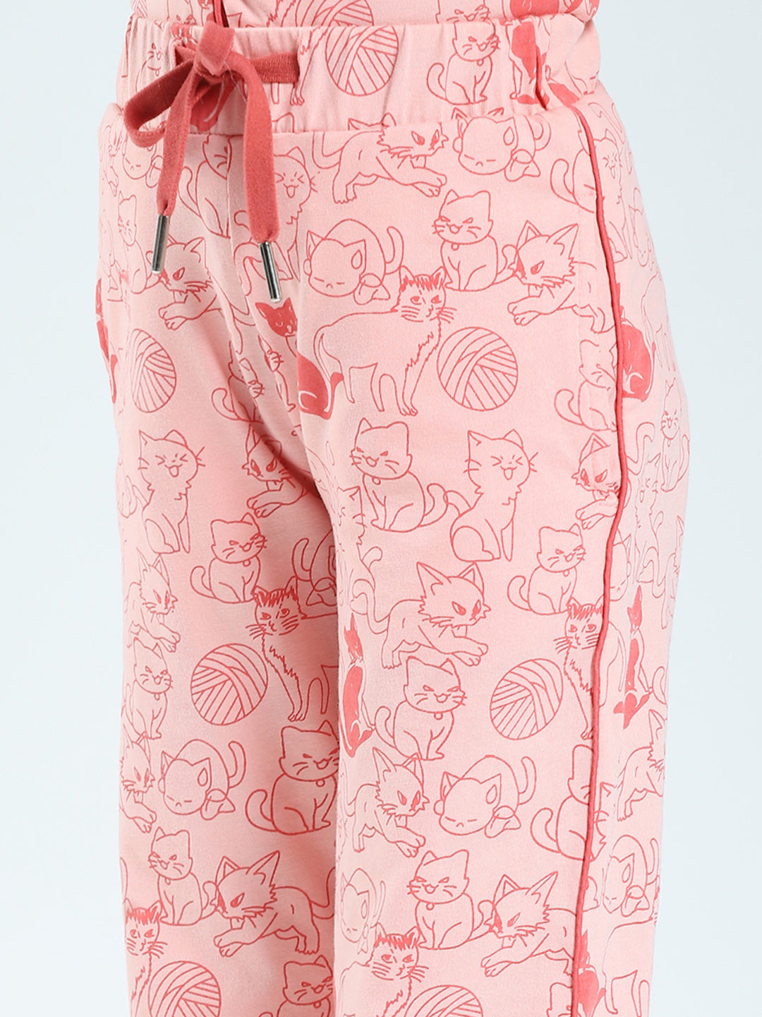 Girls Peach Printed Collar Half Sleeve Lower Set
