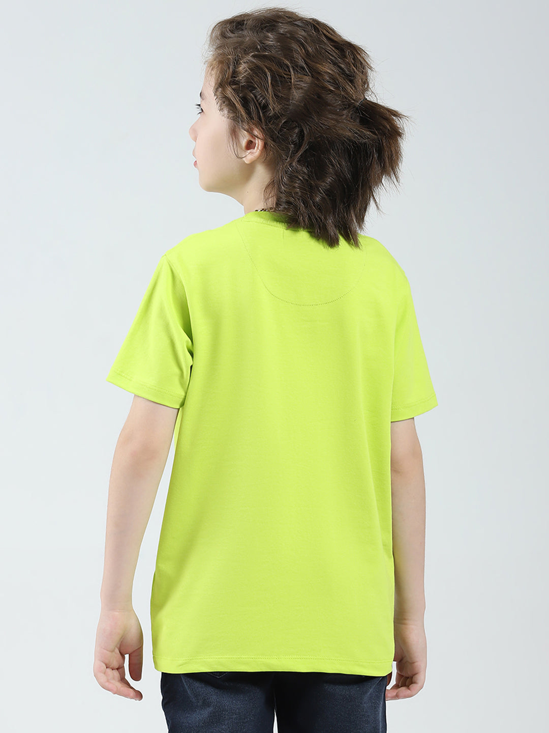 Boys Green Solid Round Neck Half Sleeve T-Shirt