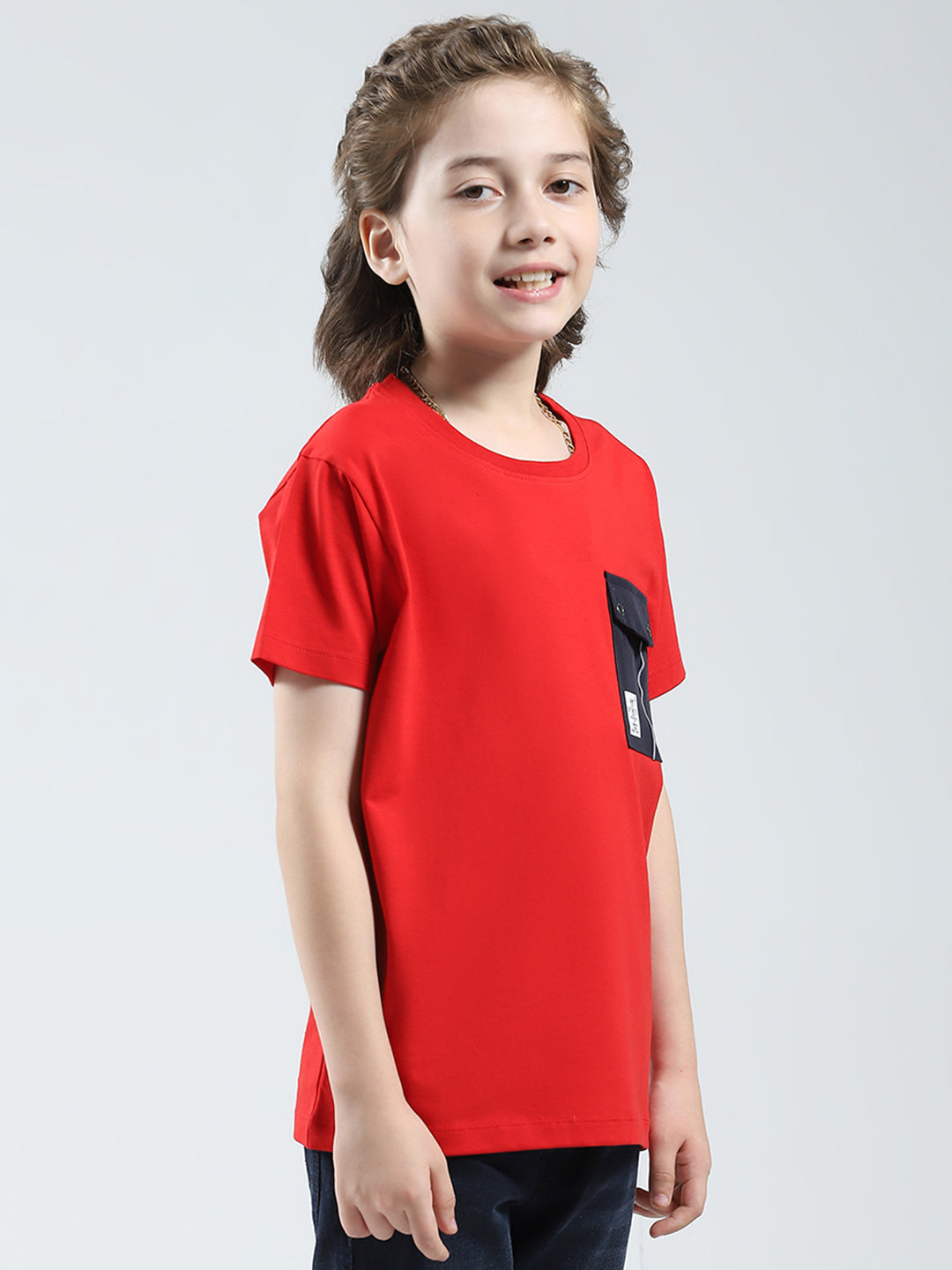 Boys Red Solid Round Neck Half Sleeve T-Shirt