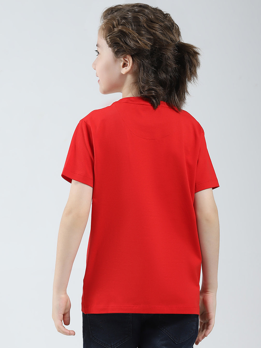 Boys Red Solid Round Neck Half Sleeve T-Shirt