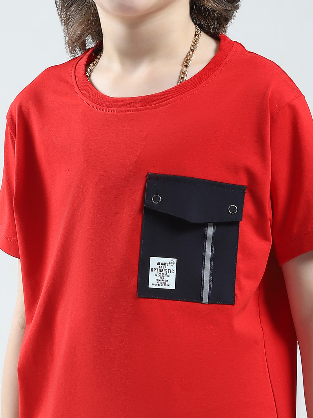 Boys Red Solid Round Neck Half Sleeve T-Shirt