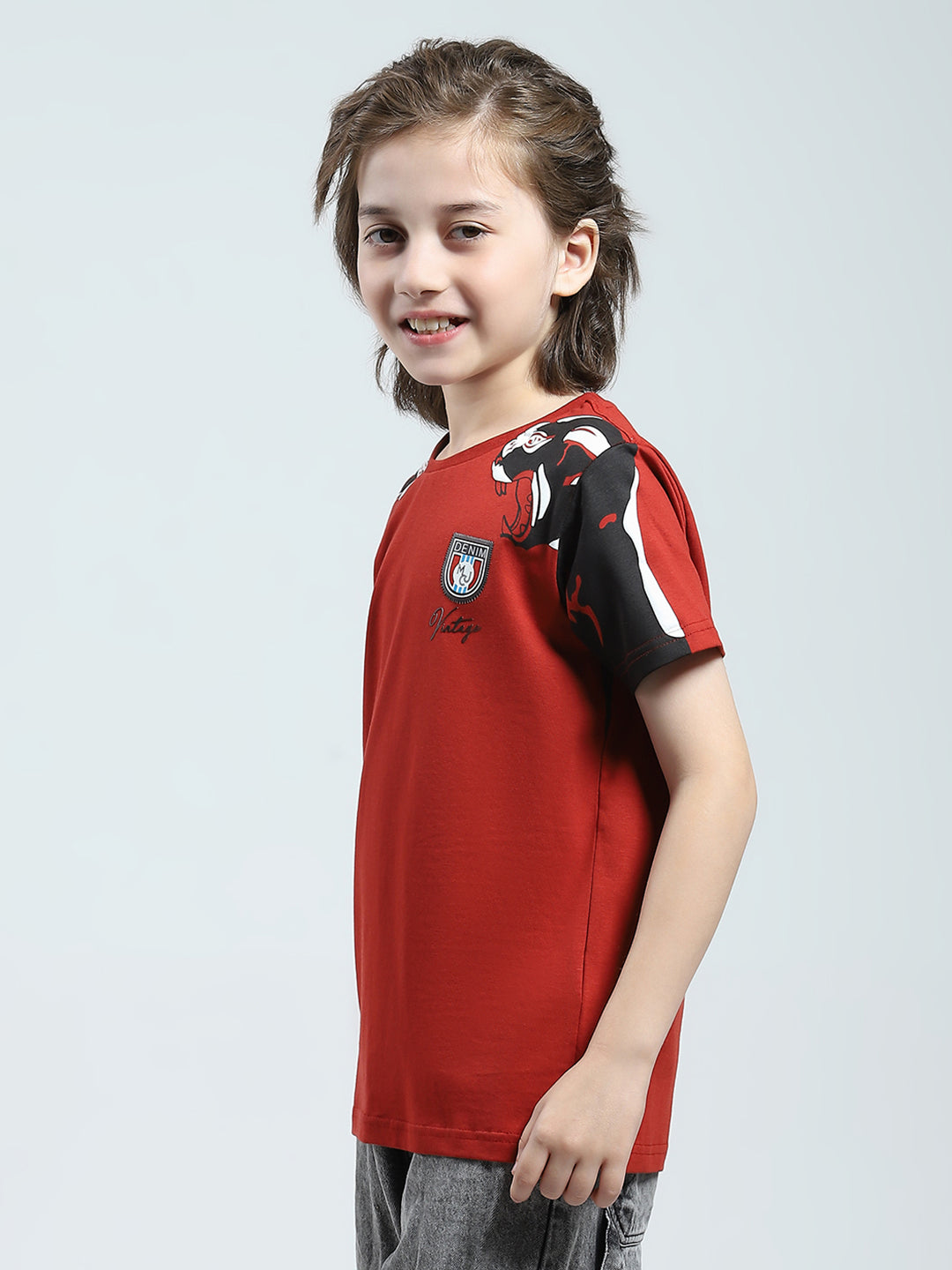 Boys Rust Printed Round Neck Half Sleeve T-Shirt