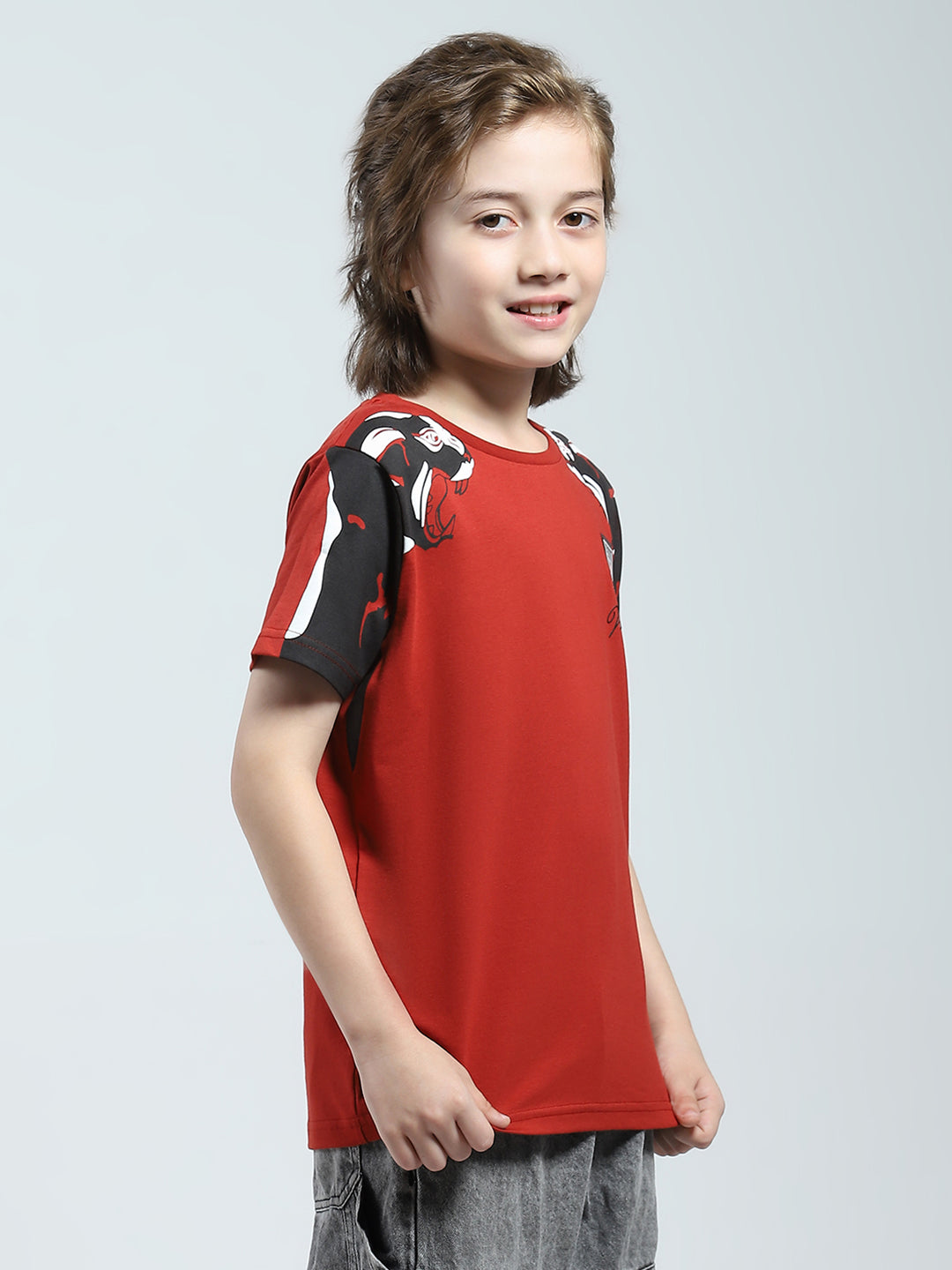 Boys Rust Printed Round Neck Half Sleeve T-Shirt
