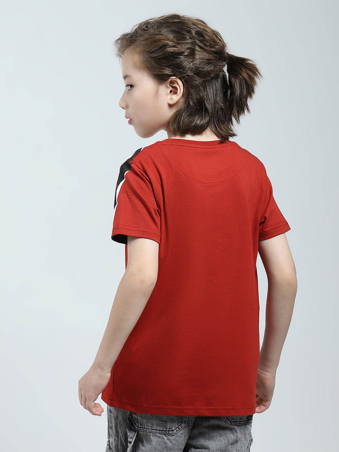 Boys Rust Printed Round Neck Half Sleeve T-Shirt