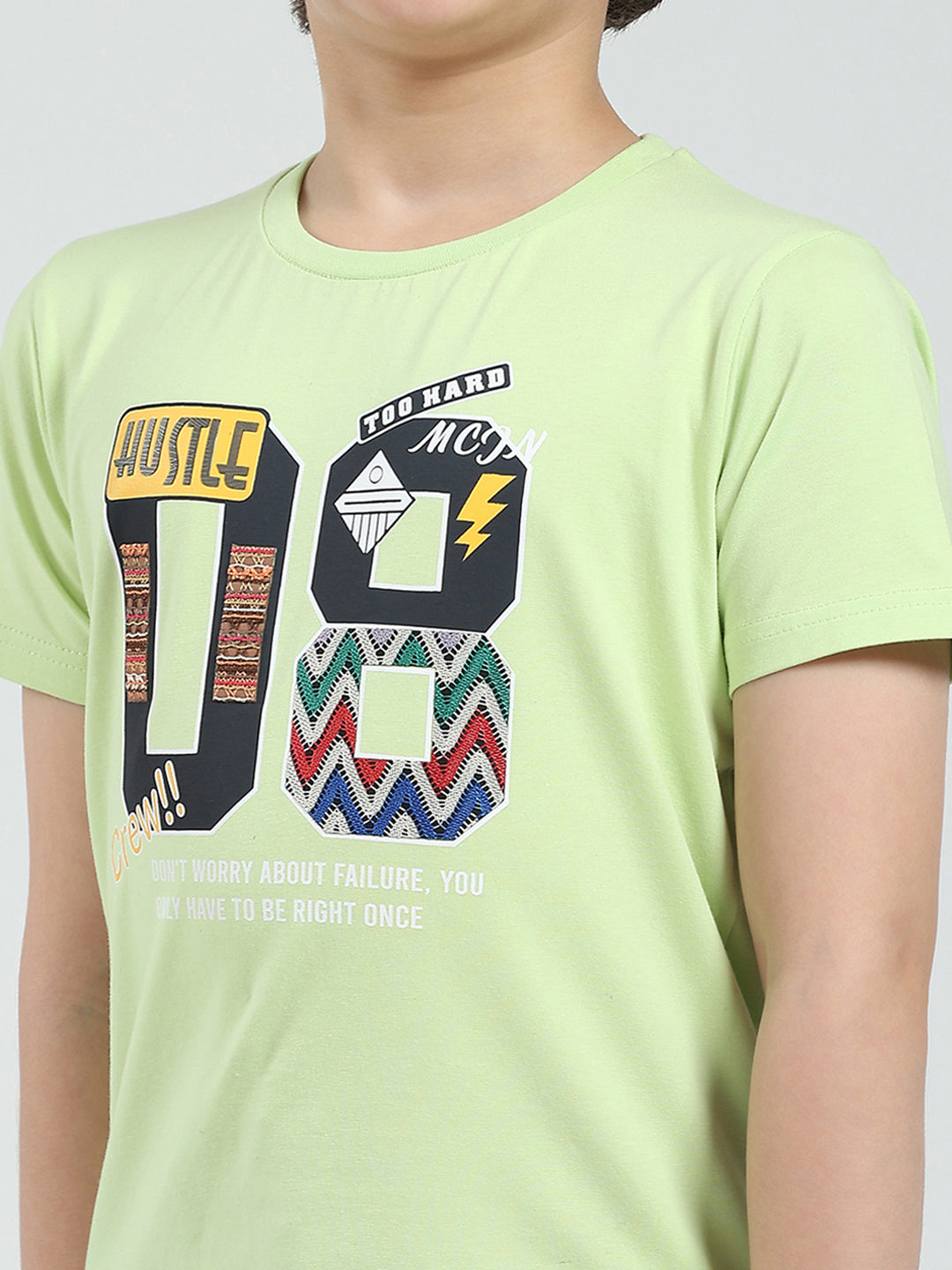 Boys Green Printed Round Neck Half Sleeve T-Shirt