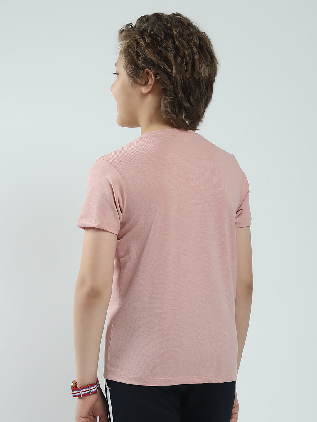 Boys Pink Printed Round Neck Half Sleeve T-Shirt
