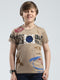 Boys Beige Printed Round Neck Half Sleeve T-Shirt