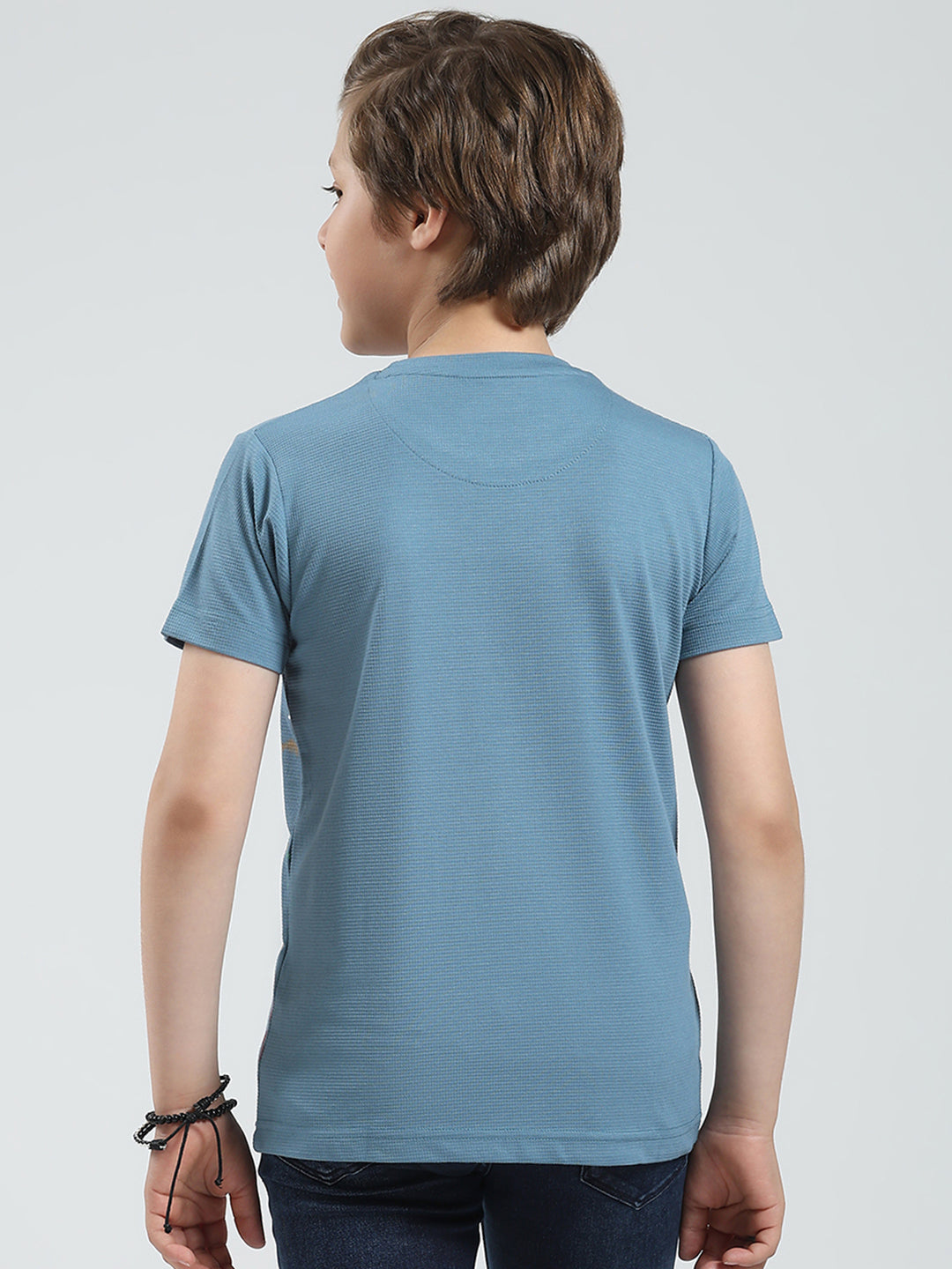 Boys Blue Printed Round Neck Half Sleeve T-Shirt