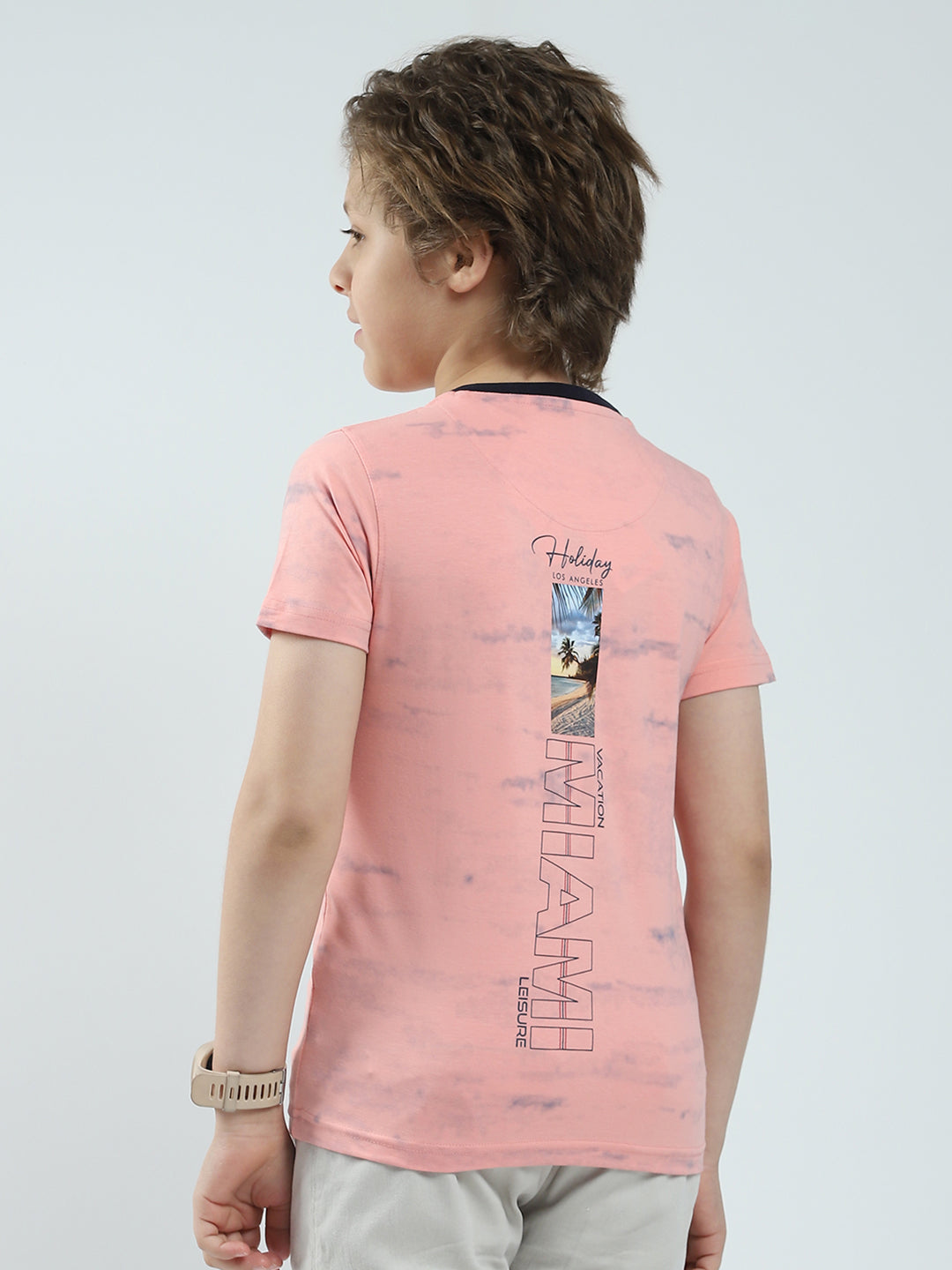 Boys Coral Printed Round Neck Half Sleeve T-Shirt