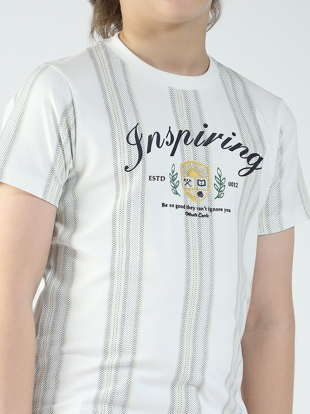 Boys Off White Printed Round Neck Half Sleeve T-Shirt