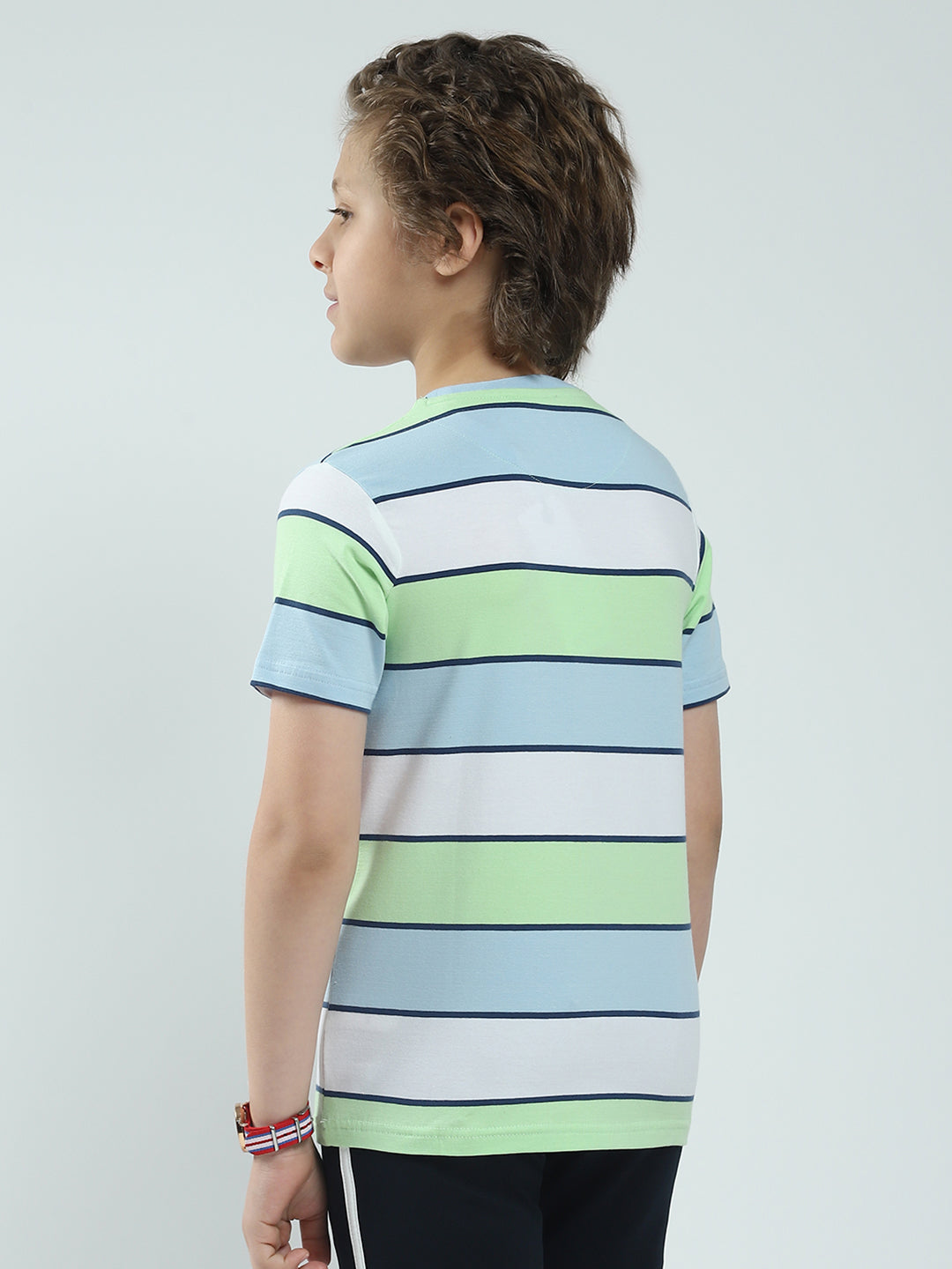Boys Blue Stripe Round Neck Half Sleeve T-Shirt