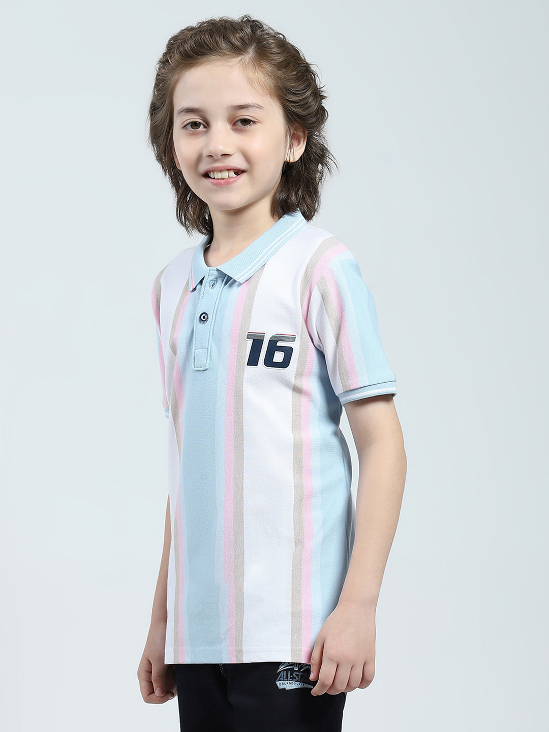Boys Blue Stripe Collar Half Sleeve T-Shirt
