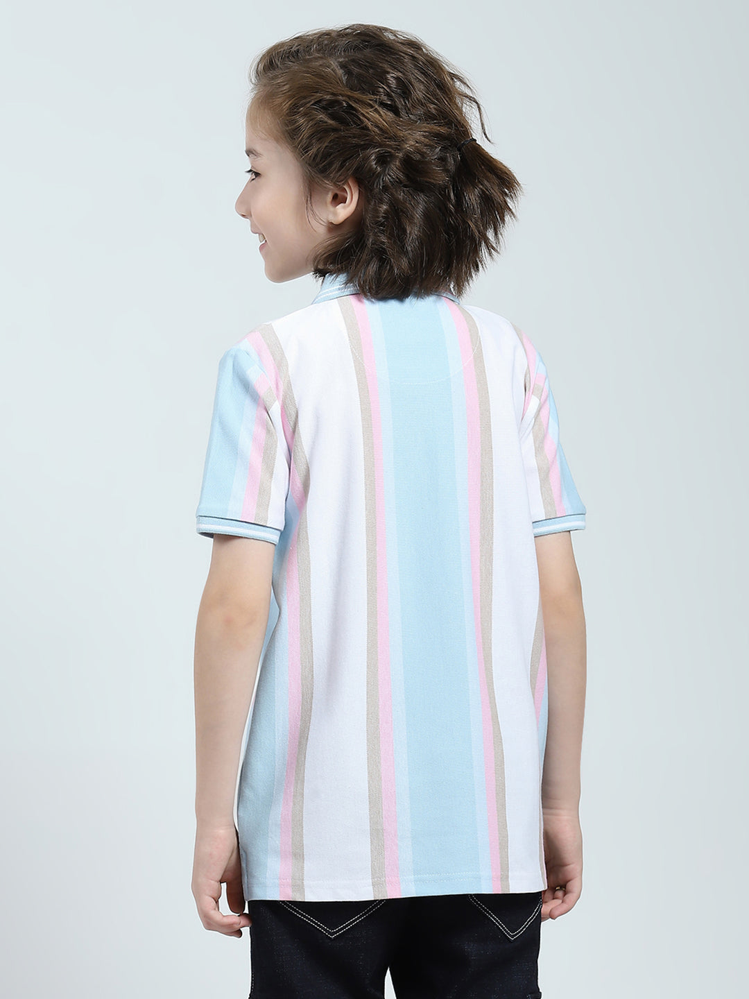Boys Blue Stripe Collar Half Sleeve T-Shirt