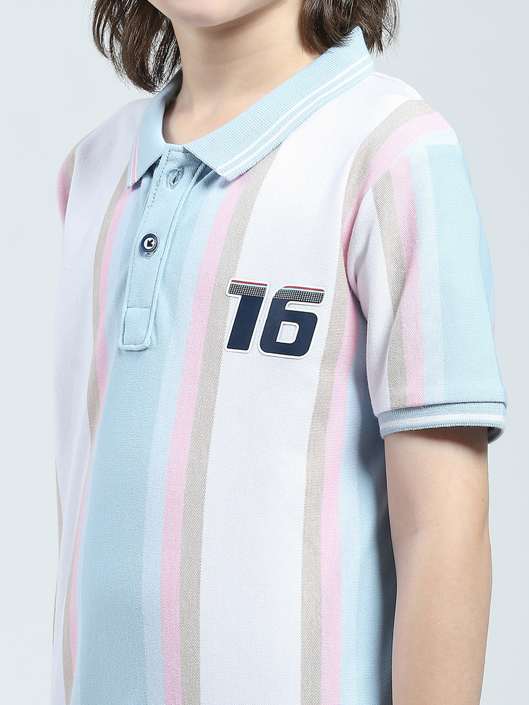 Boys Blue Stripe Collar Half Sleeve T-Shirt